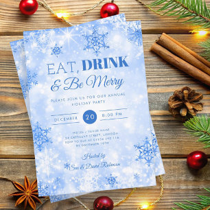 Winter "Eat & Drink" Navy Blue Holiday Christmas  Invitation
