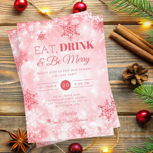 Winter "Eat & Drink" Red Holiday Christmas Party Invitation