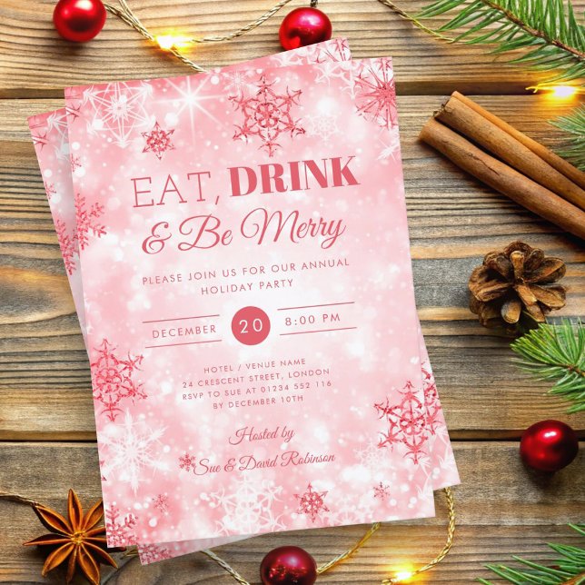 Winter "Eat & Drink" Red Holiday Christmas Party Invitation (Winter "Eat & Drink" Red Holiday Christmas Party Invitation)