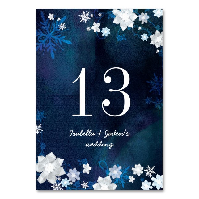 Winter Eden Navy Blue Wedding Table Numbers (Front)