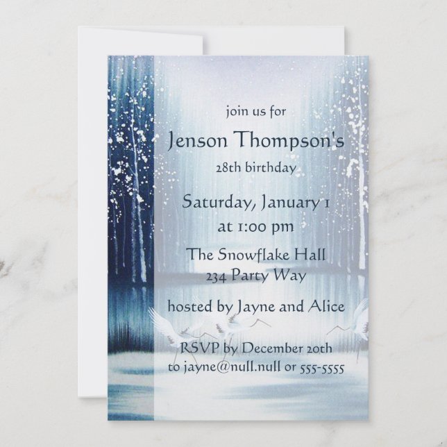 Winter Egrets Birthday Invitation (Front)