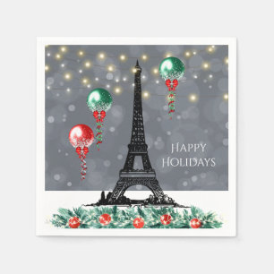 Winter Eiffel Tower, Christmas Balloons Nighttime Napkin