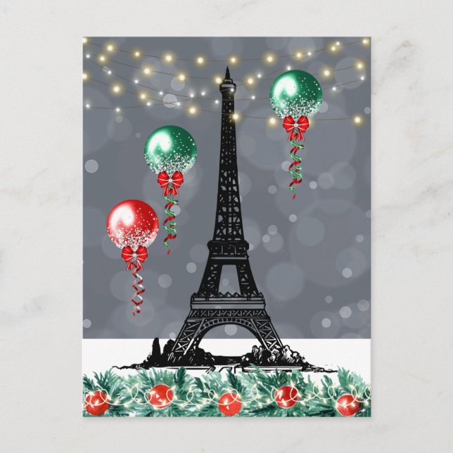 Winter Eiffel Tower, Christmas Balloons Nighttime Postcard (Front)