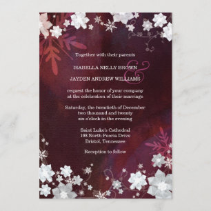 Winter Elegance Snow Flowers Wedding Invitation