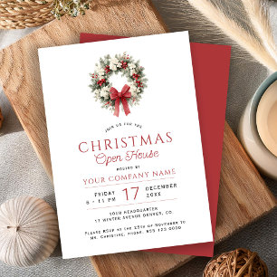 Winter elegant Christmas wreath open house Invitation