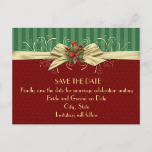 Winter Elegant Damask Christmas Save the date Announcement Postcard