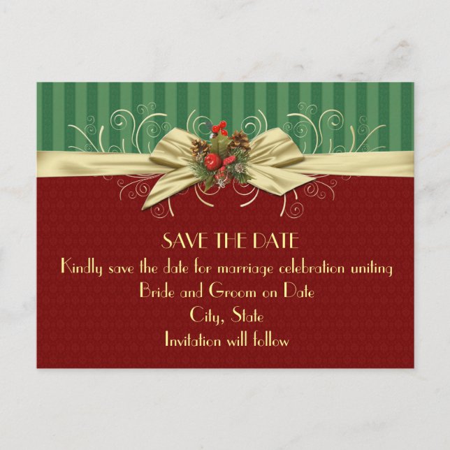 Winter Elegant Damask Christmas Save the date Announcement Postcard (Front)
