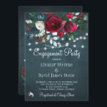 Winter elegant floral rustic engagement party invitation<br><div class="desc">Rustic elegant winter wngagement party stylish invitation template on a dark navy blue chalkboard featuring a beautiful burgundy wine and white peony roses bouquet with hunter green foliage, strings of white twinkle lights, and a chic typography script. Easy to personalise with your details! The invitation is suitable for elegant winter...</div>