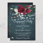 Winter elegant floral rustic engagement party invitation<br><div class="desc">Rustic elegant winter wngagement party stylish invitation template on a dark navy blue chalkboard featuring a beautiful burgundy wine and white peony roses bouquet with hunter green foliage, strings of white twinkle lights, and a chic typography script. Easy to personalise with your details! The invitation is suitable for elegant winter...</div>