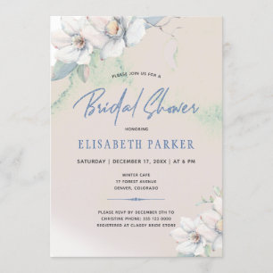Winter elegant floral watercolor bridal shower invitation