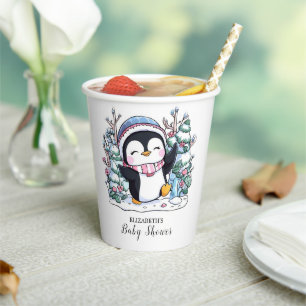 Winter Elegant Penguin Baby Shower Paper Cups