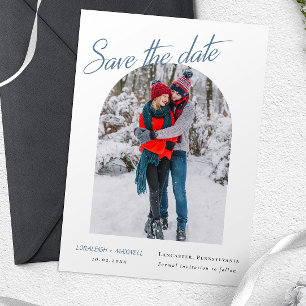 Winter Elegant Photo Dusty Blue Calligraphy Save The Date