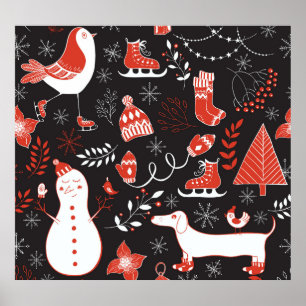 Winter Elements: Cute Hand Drawn. Poster