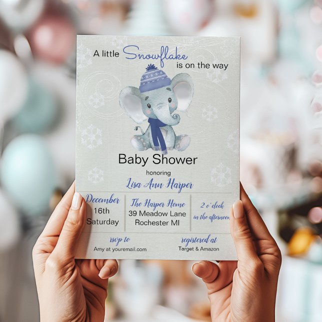 Winter Elephant Baby Shower Invitation (Creator Uploaded)