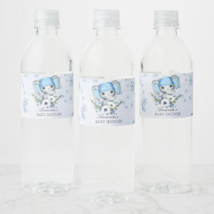 Winter Elephant Baby Shower Water Bottle Label