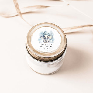 Winter Elephant Boy Baby Shower Classic Round Sticker
