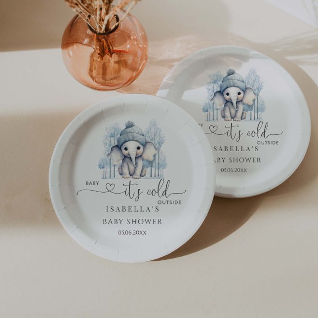  Winter Elephant Boy Baby Shower Paper Plate (Creator Uploaded)