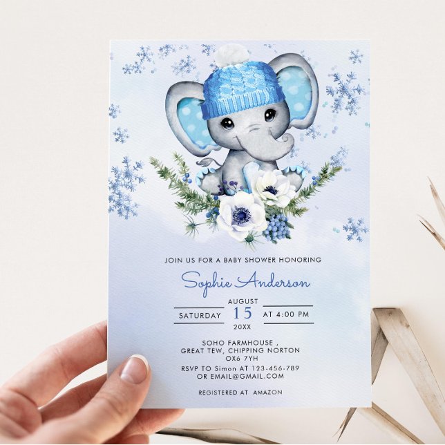 Winter Elephant Snowflake Baby Shower Invitation (Creator Uploaded)