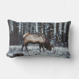 Winter Elk in Birch Forest Decorative Pillow