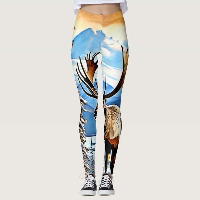 Winter Elk Majesty Design Leggings (Front)