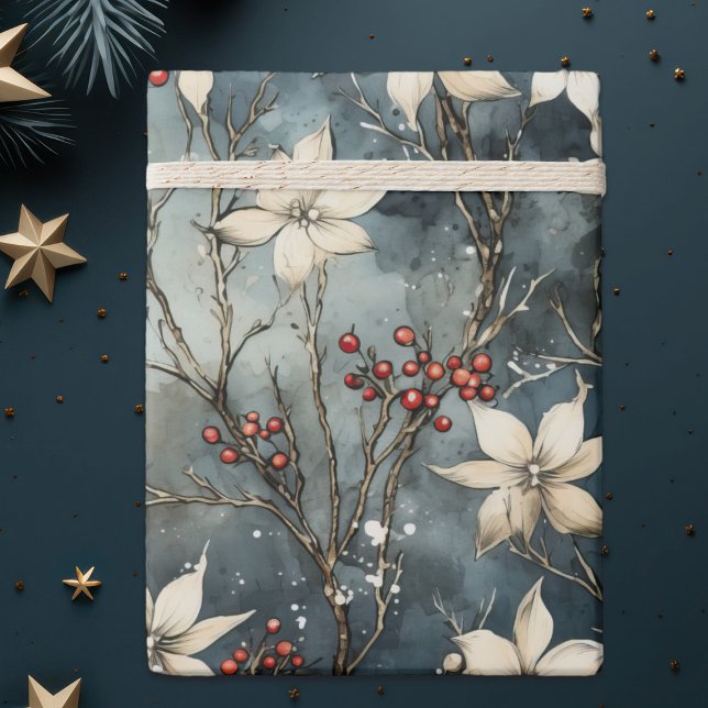 Winter' Embrace, White Poinsettia, Christmas Wrapping Paper (Creator Uploaded)