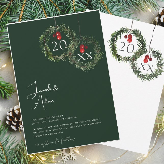 Winter Emerald Green Festive Christmas Wedding Invitation (Creator Uploaded)