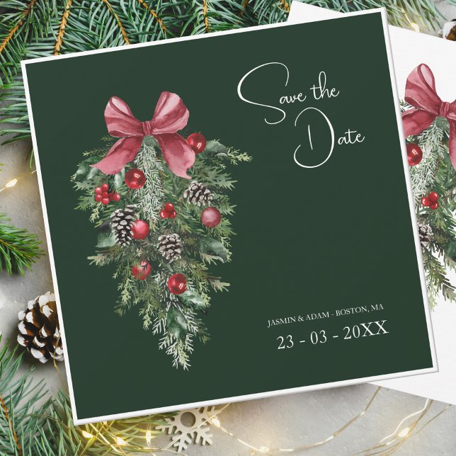 Winter Emerald Green Festive Christmas Wedding Save The Date (Creator Uploaded)