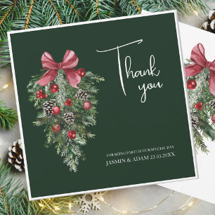 Winter Emerald Green Festive Christmas Wedding Thank You Card