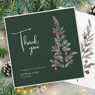 Winter Emerald Green Festive Christmas Wedding Thank You Card