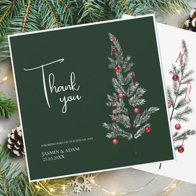 Winter Emerald Green Festive Christmas Wedding Thank You Card (Creator Uploaded)
