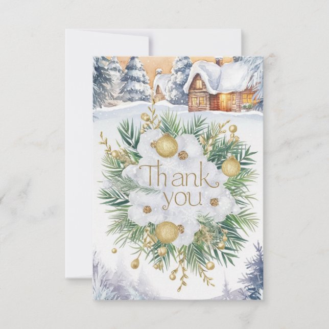 Winter Enchanted Pretty Happy Holidays Thank You Card (Front)