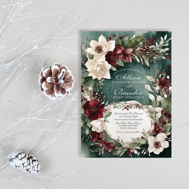 Winter Enchanting Watercolor Floral Wedding Invitation (Creator Uploaded)