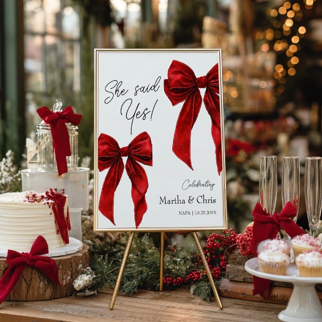 Winter Engagement She Said Yes Coquette Red Bow Poster (Winter Engagement She Said Yes Coquette Red Bow Poster)
