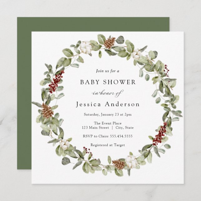 Winter Eucalyptus Baby Shower Invitation (Front/Back)