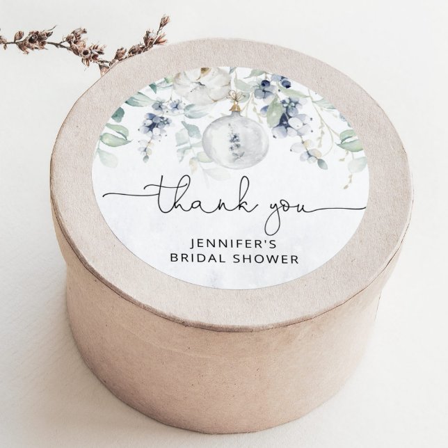 Winter eucalyptus bridal shower classic round sticker (Creator Uploaded)