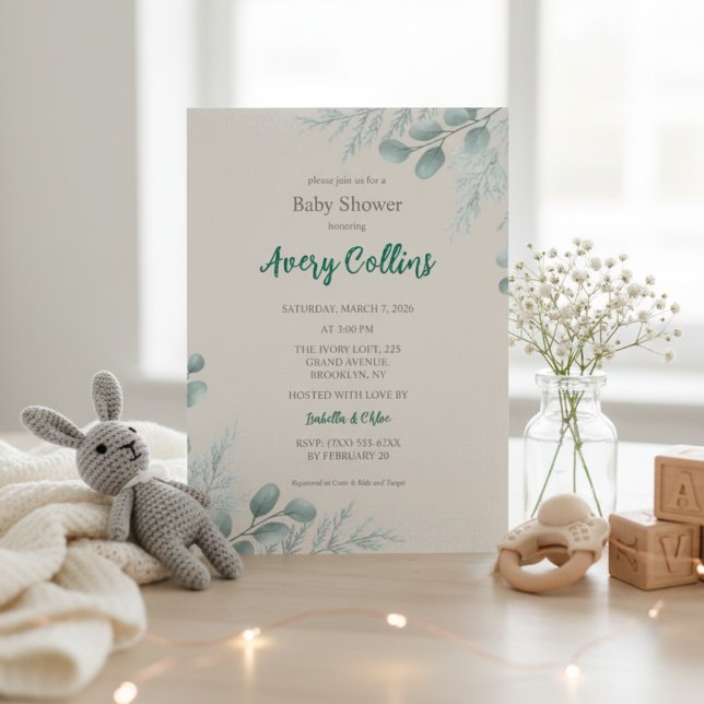Winter Eucalyptus Cedar Baby Shower Invitation (Creator Uploaded)