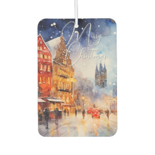 Winter European Cityscapes Watercolor City Car Air Freshener