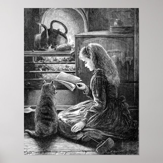 Winter Evening Vintage Illustration Poster (Front)