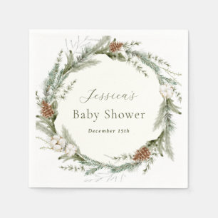 Winter Evergreen and Cotton Baby Shower  Napkin