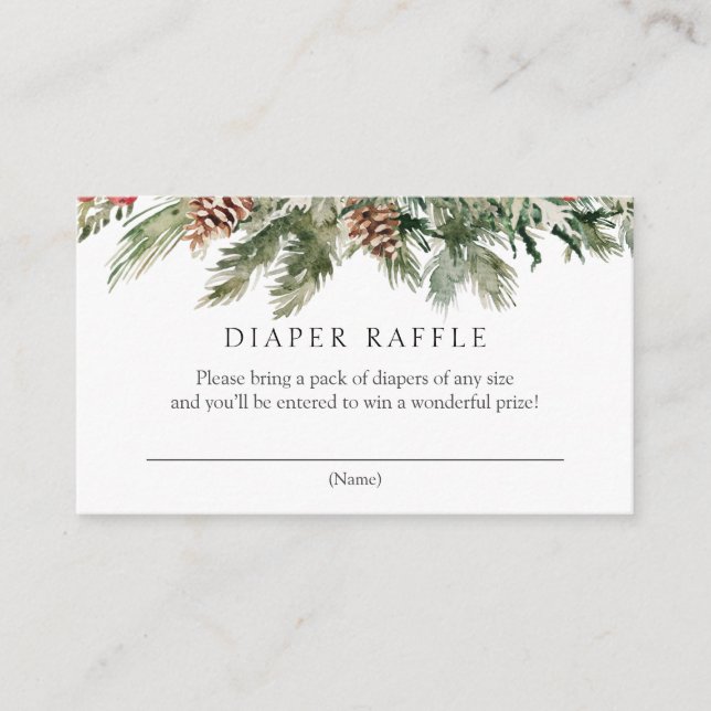 Winter Evergreen and Pinecones Diaper Raffle  Enclosure Card (Front)