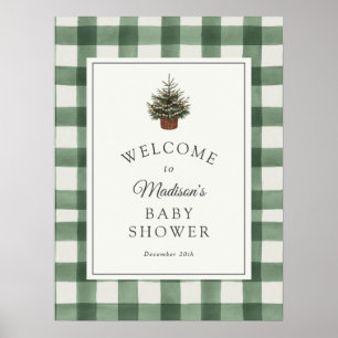 Winter Evergreen and Plaid Baby Shower Welcome Poster