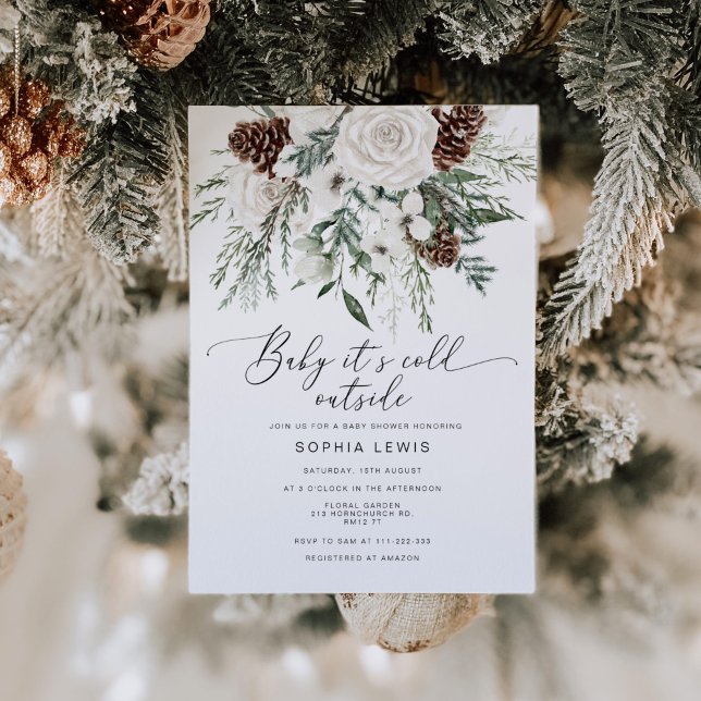 Winter evergreen baby its cold outside baby shower invitation (Creator Uploaded)