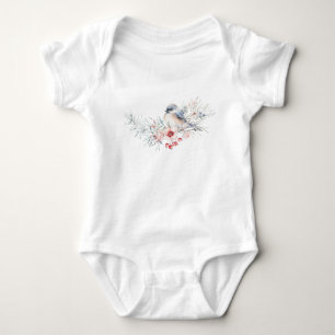 Winter evergreen bird  baby shower bodysuit