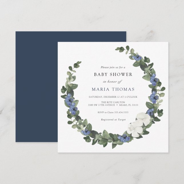 Winter Evergreen Blue Baby Shower Invitation (Front/Back)