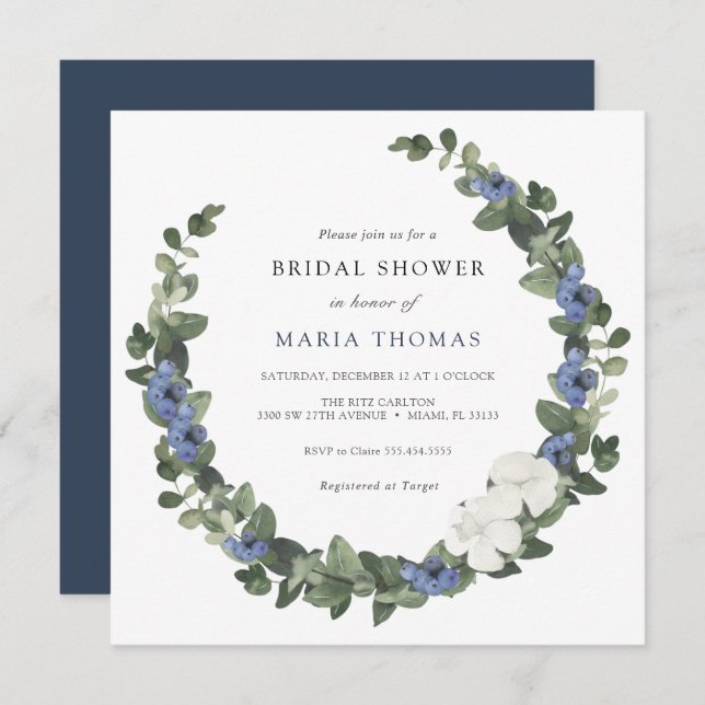 Winter Evergreen Blue Bridal Shower Invitation (Front/Back)