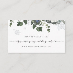 Winter Evergreen Blue Wedding RSVP Online Enclosure Card