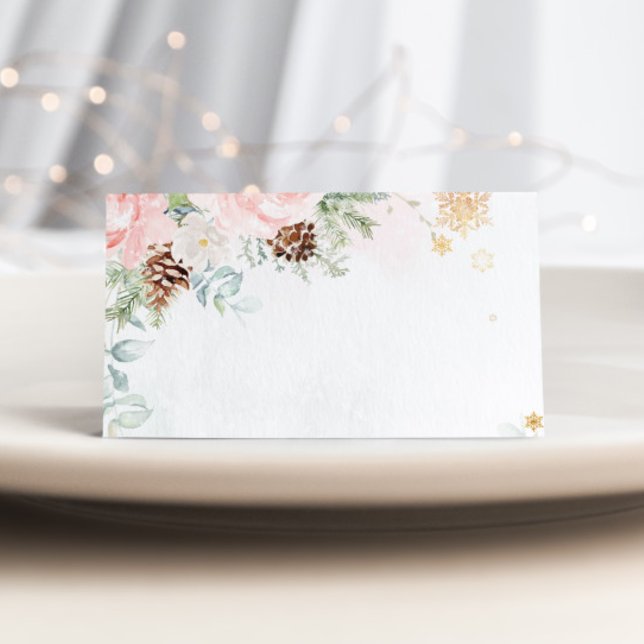 Winter evergreen blush pink food place cards (Creator Uploaded)