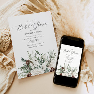 Winter evergreen elegant bridal shower invitation