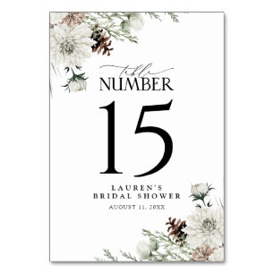 Winter Evergreen Elegant Bridal Shower Reception Table Number