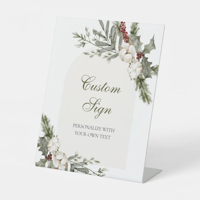 Winter Evergreen Elegant Custom Text Sign (Front)